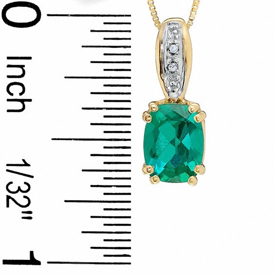 Previously Owned - Cushion-Cut Lab-Created Emerald and Diamond Accent Pendant in 10K Gold
