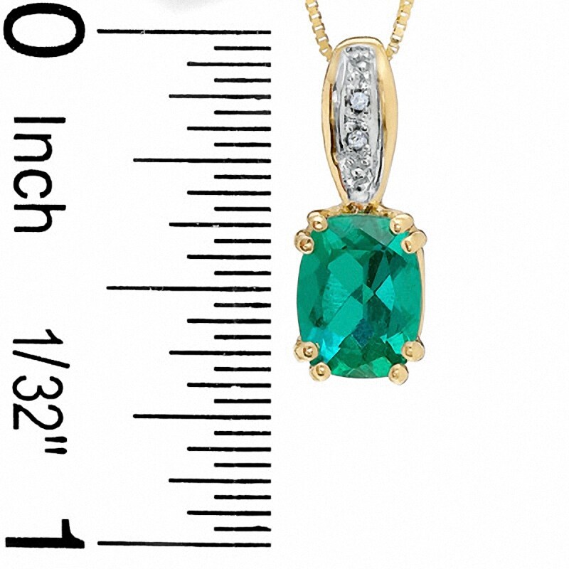 Main Image 2 of Previously Owned - Cushion-Cut Lab-Created Emerald and Diamond Accent Pendant in 10K Gold