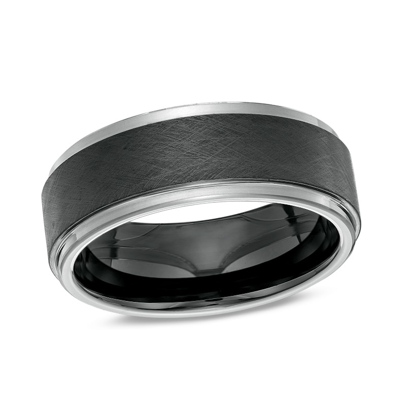 Previously Owned - Men's 8.0mm Satin Stepped Edge Wedding Band in Two-Tone IP Tantalum