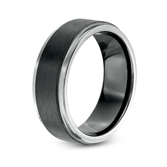 Previously Owned - 8.0mm Satin Stepped Edge Wedding Band in Two-Tone IP Tantalum