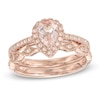 Thumbnail Image 1 of Previously Owned - Pear-Shaped Morganite and 1/4 CT. T.W. Diamond Frame Vintage-Style Bridal Set in 14K Rose Gold