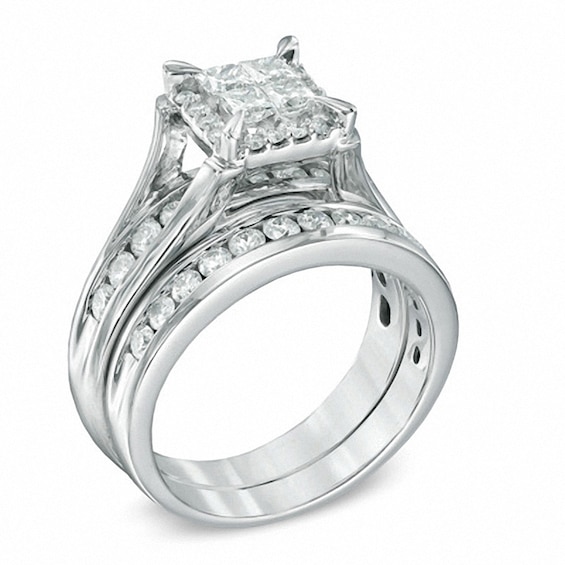 Previously Owned - 1-1/2 CT. T.w. Quad Princess-Cut Diamond Bridal Set in 14K White Gold