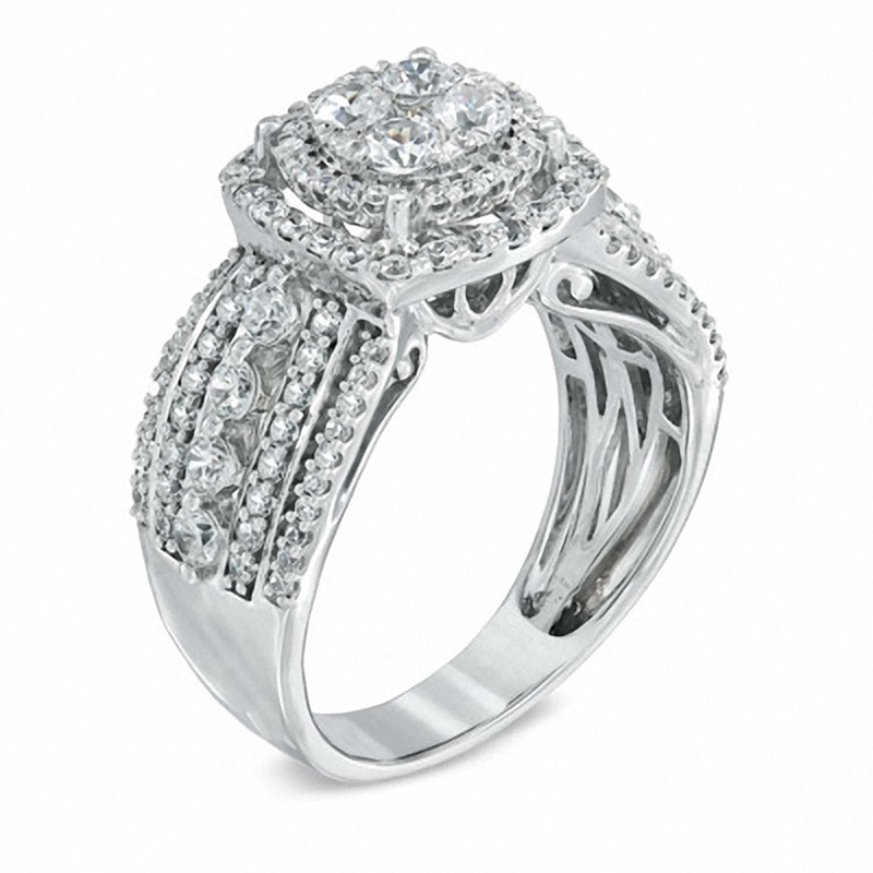 Main Image 2 of Previously Owned - 1-1/2 CT. T.W. Diamond Layered Framed Cluster Ring in 10K White Gold