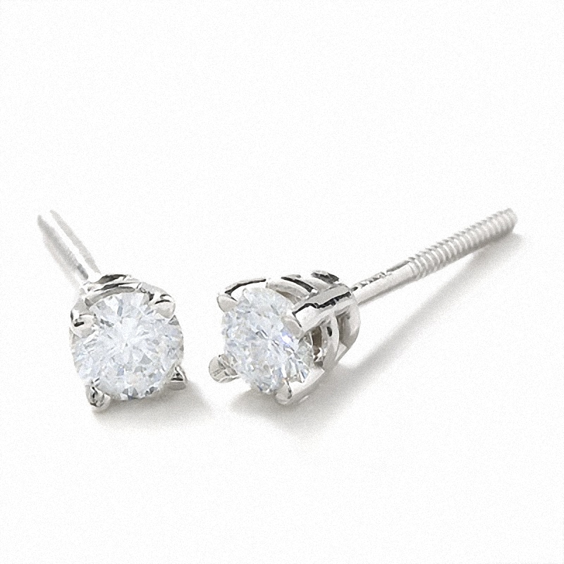 Main Image 1 of Previously Owned - 1/4 CT. T.W. Diamond Solitaire Earrings in 14K White Gold