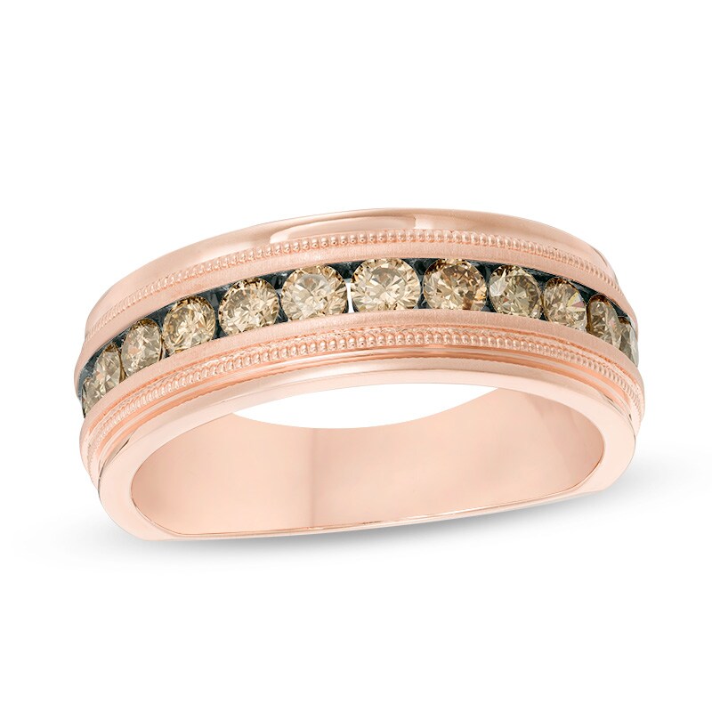 Main Image 1 of Previously Owned - Men's 1 CT. T.W. Champagne Diamond Milgrain-Edge Wedding Band in 10K Rose Gold