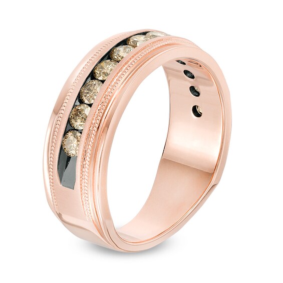 Previously Owned - Men's 1 CT. T.w. Champagne Diamond Milgrain-Edge Wedding Band in 10K Rose Gold