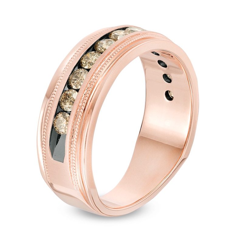 Main Image 2 of Previously Owned - Men's 1 CT. T.W. Champagne Diamond Milgrain-Edge Wedding Band in 10K Rose Gold