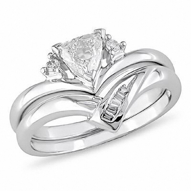 Main Image 1 of Previously Owned - 1/3 CT. T.W. Trillion-Cut Diamond Bridal Set in 14K White Gold