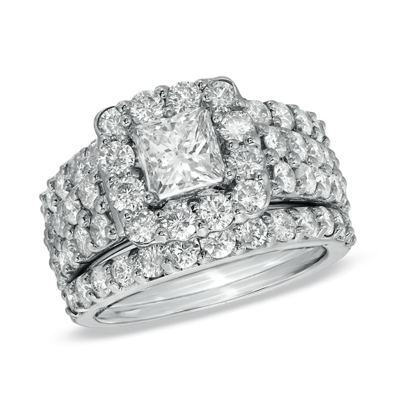 Previously Owned - 3 CT. T.w. Diamond Semi-Mount Three-Piece Bridal Set in 14K White Gold