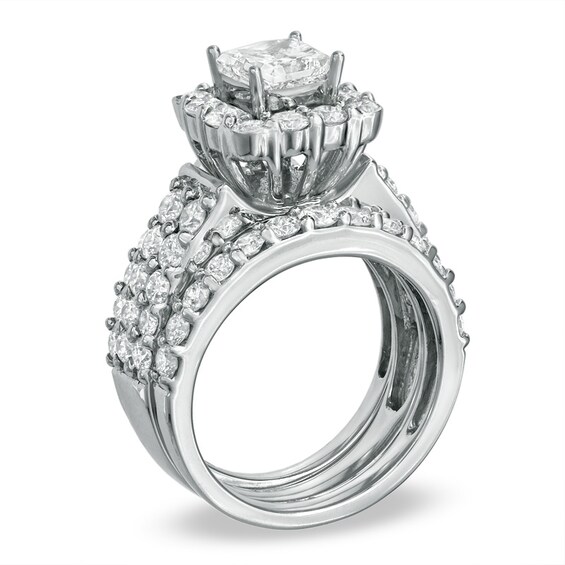 Previously Owned - 3 CT. T.w. Diamond Semi-Mount Three-Piece Bridal Set in 14K White Gold