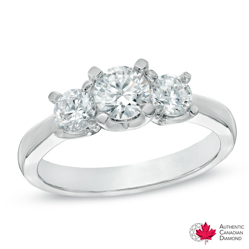 Main Image 1 of Previously Owned - 1 CT. T.W. Diamond Three Stone Engagement Ring in 14K White Gold (I/I2)