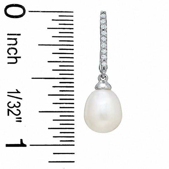 Previously Owned-7.0-7.5mm Pear-Shaped Freshwater Cultured Pearl and 1/10 CT. T.w. Diamond Drop Earrings in 10K White Gold