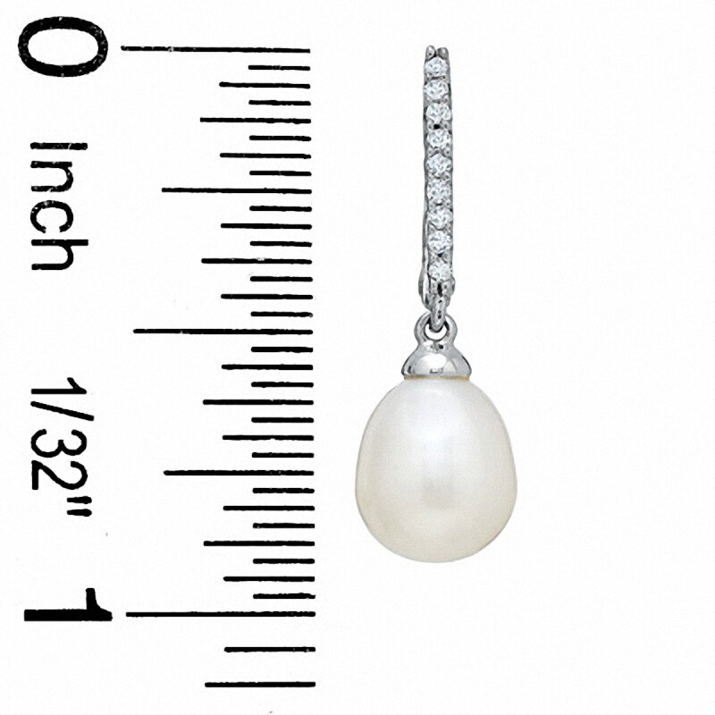 Main Image 2 of Previously Owned-7.0-7.5mm Pear-Shaped Freshwater Cultured Pearl and 1/10 CT. T.W. Diamond Drop Earrings in 10K White Gold