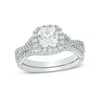 Thumbnail Image 1 of Previously Owned - 6.0mm Cushion-Cut Lab-Created White Sapphire Frame Bridal Set in Sterling Silver
