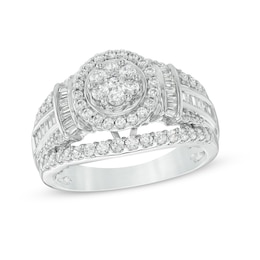 Previously Owned - 1 CT. T.W. Composite Diamond Collared Frame Ring in 10K White Gold
