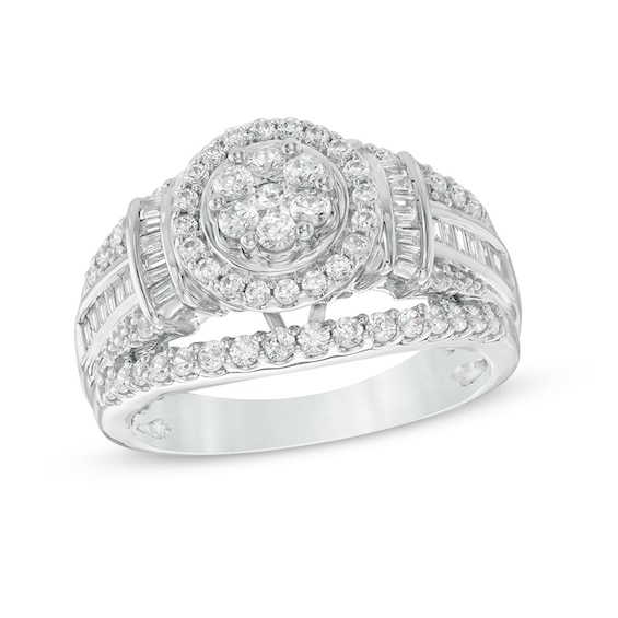 Previously Owned - 1 CT. T.w. Composite Diamond Collared Frame Ring in 10K White Gold