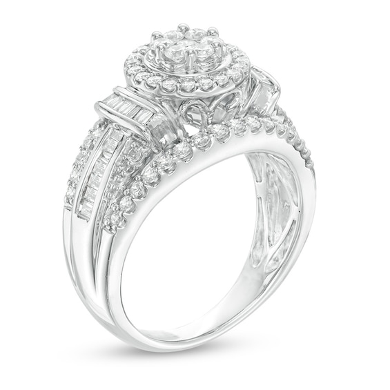 Previously Owned - 1 CT. T.w. Composite Diamond Collared Frame Ring in 10K White Gold