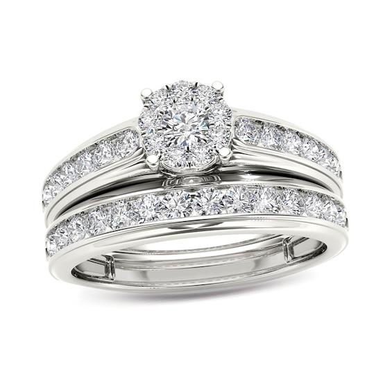 Previously Owned - 1-1/2 CT. T.w. Diamond Frame Bridal Set in 14K White Gold
