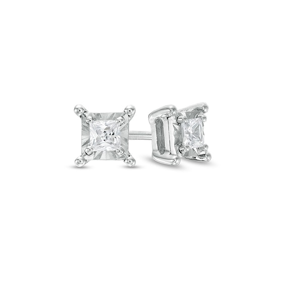 Previously Owned - 1/3 CT. T.w. Princess-Cut Diamond Solitaire Stud Earrings in Sterling Silver (J/I3)