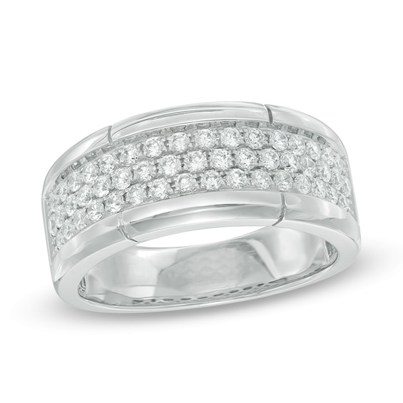 Previously Owned - Men's 1 CT. T.w. Diamond Three Row Wedding Band in 10K White Gold