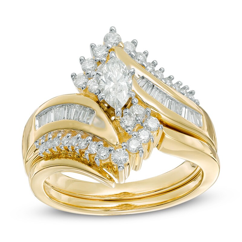Main Image 1 of Previously Owned - 1 CT. T.W. Marquise Diamond Bypass Bridal Set in 14K Gold