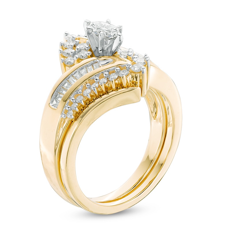 Main Image 2 of Previously Owned - 1 CT. T.W. Marquise Diamond Bypass Bridal Set in 14K Gold