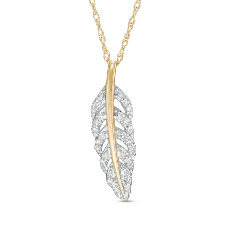 Main Image 1 of Previously Owned - 1/10 CT. T.W. Diamond Feather Pendant in 10K Gold