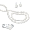 Thumbnail Image 1 of Previously Owned-Freshwater Cultured Pearl and Lab-Created White Sapphire Necklace, Bracelet, Ring and Earrings Set