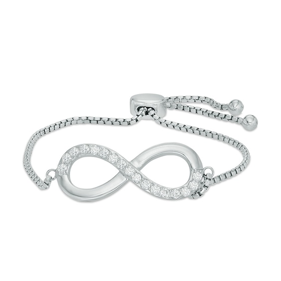 Previously Owned - Lab-Created White Sapphire Infinity Bolo Bracelet in Sterling Silver - 9.0"