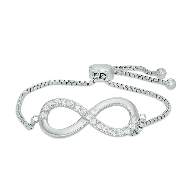 Main Image 1 of Previously Owned - Lab-Created White Sapphire Infinity Bolo Bracelet in Sterling Silver - 9.0"