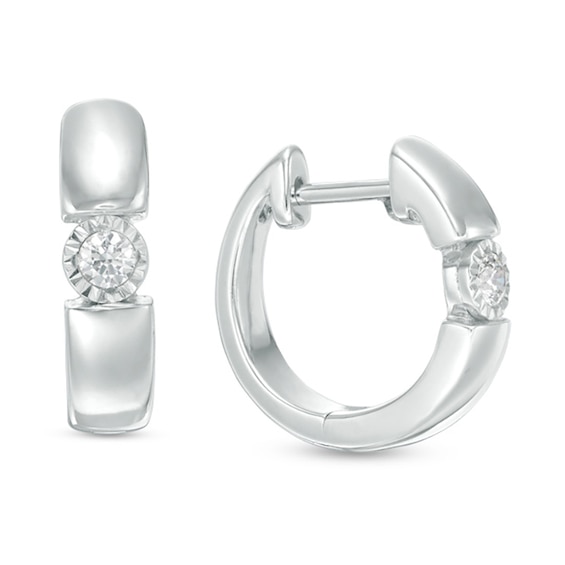 Previously Owned - 1/10 CT. T.w. Diamond Solitaire Huggie Hoop Earrings in Sterling Silver