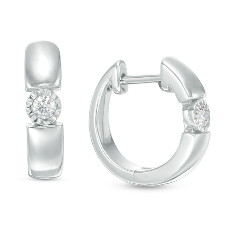 Main Image 1 of Previously Owned - 1/10 CT. T.W. Diamond Solitaire Huggie Hoop Earrings in Sterling Silver