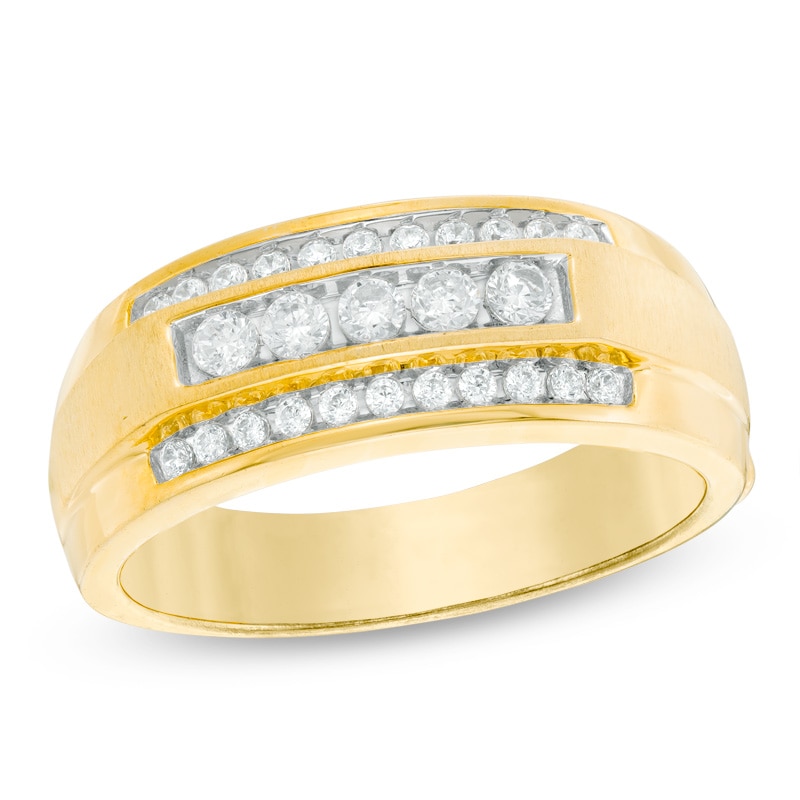 Main Image 1 of Previously Owned - 1/2 CT. T.W. Diamond Three Row Satin Band in 10K Gold