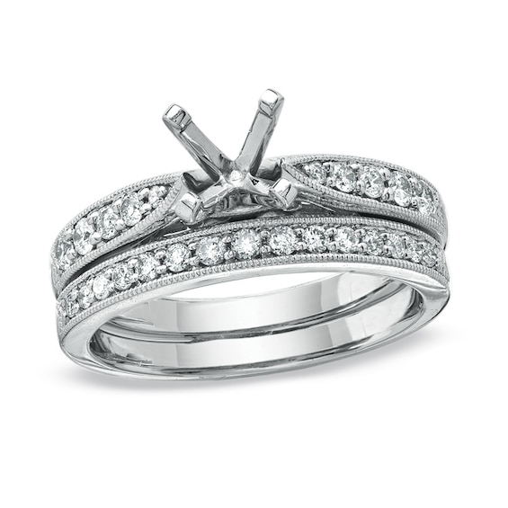 Previously Owned - 3/8 CT. T.w. Diamond Semi-Mount Bridal Set in 14K White Gold