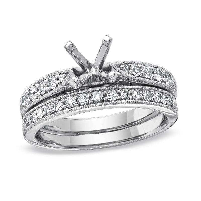 Main Image 1 of Previously Owned - 3/8 CT. T.W. Diamond Semi-Mount Bridal Set in 14K White Gold