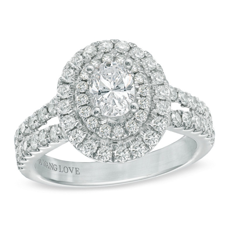 Main Image 1 of Previously Owned - Vera Wang Love Collection 1-1/2 CT. T.W. Oval Diamond Frame Engagement Ring in 14K White Gold