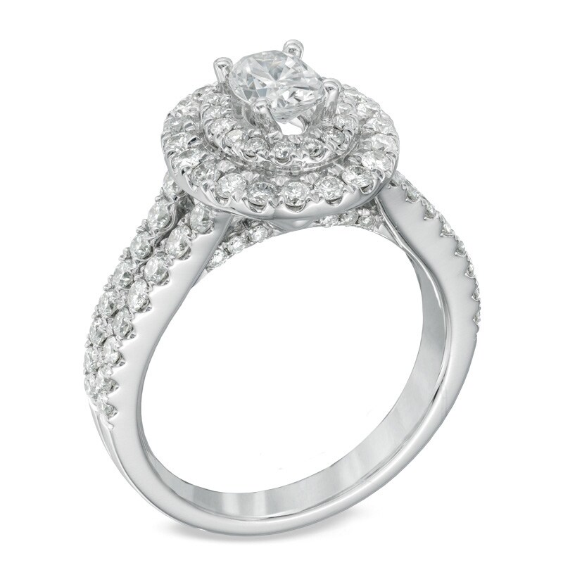 Main Image 2 of Previously Owned - Vera Wang Love Collection 1-1/2 CT. T.W. Oval Diamond Frame Engagement Ring in 14K White Gold