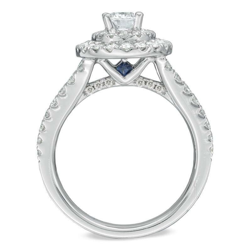 Main Image 3 of Previously Owned - Vera Wang Love Collection 1-1/2 CT. T.W. Oval Diamond Frame Engagement Ring in 14K White Gold