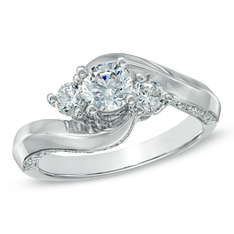 Previously Owned - 1 CT. T.W. Diamond Three Stone Swirl Engagement Ring in 14K White Gold