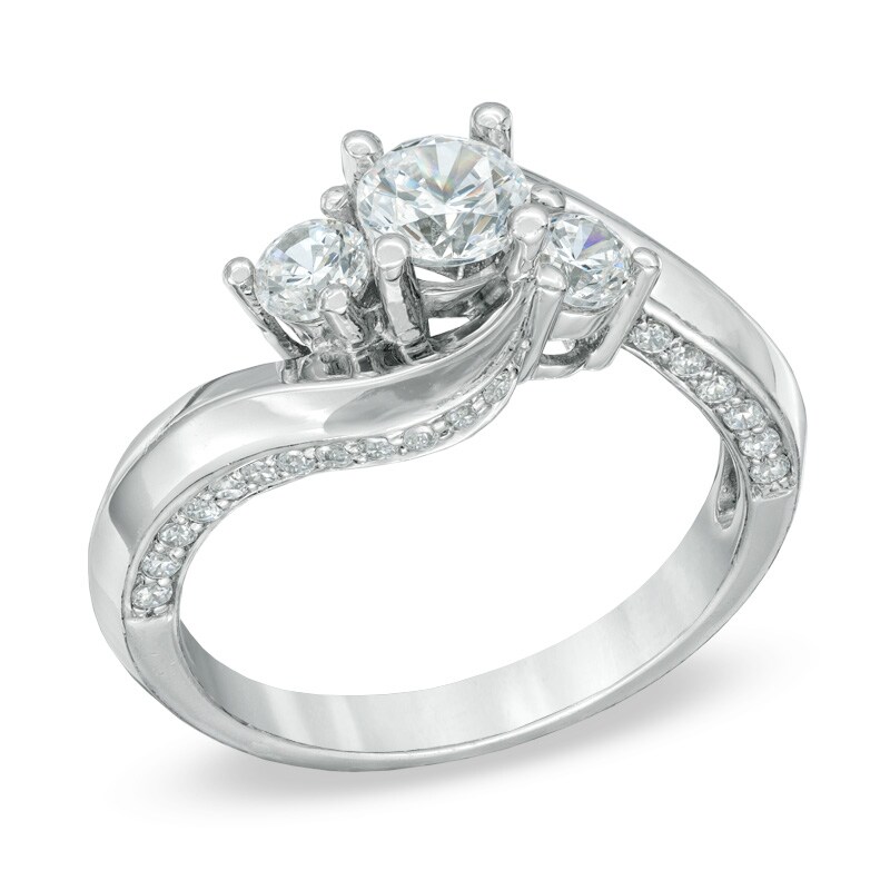 Main Image 2 of Previously Owned - 1 CT. T.W. Diamond Three Stone Swirl Engagement Ring in 14K White Gold