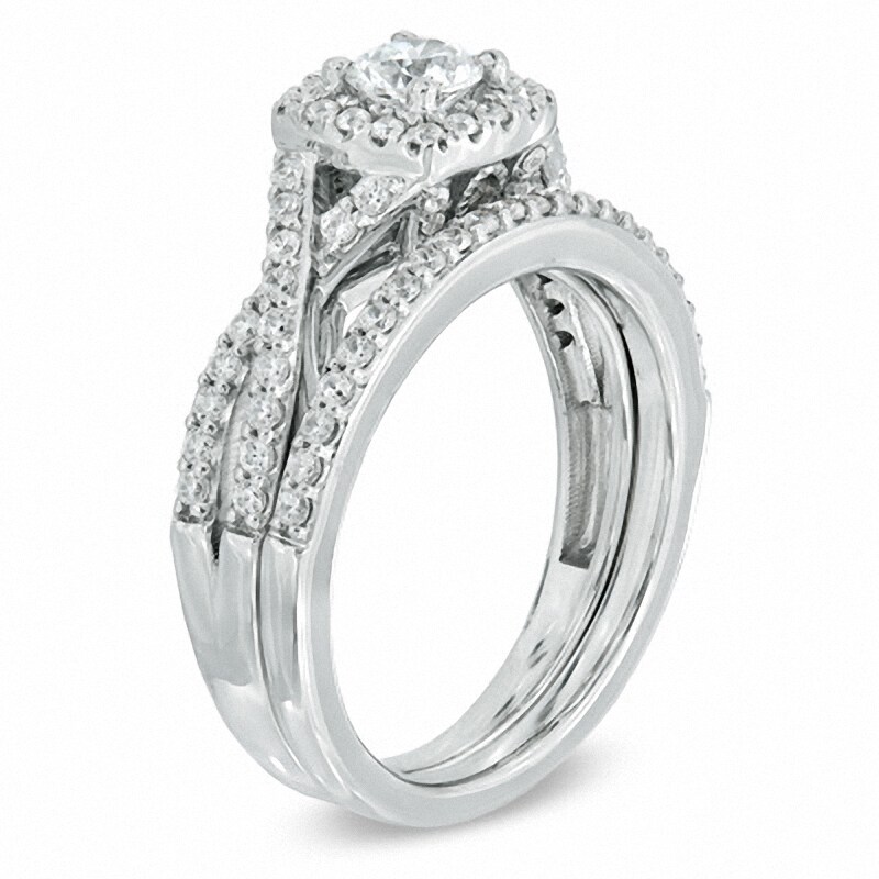 Main Image 2 of Previously Owned - Celebration Ideal 1 CT. T.W. Diamond Frame Bridal Set in 14K White Gold (I/I1)