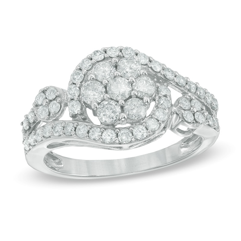 Main Image 1 of Previously Owned - 1 CT. T.W. Multi-Diamond Swirl Ring in 10K White Gold