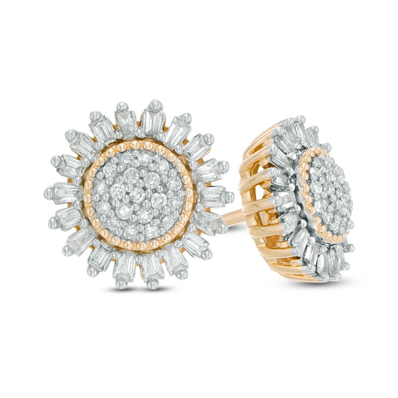 Main Image 1 of Previously Owned - 1/3 CT. T.W. Composite Diamond Sunburst Stud Earrings in 10K Gold
