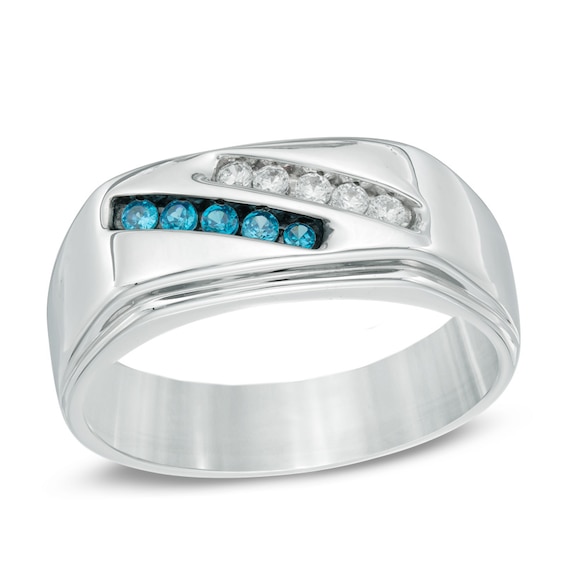 Previously Owned - 1/3 CT. T.w. Blue and White Diamond Ring in Sterling Silver