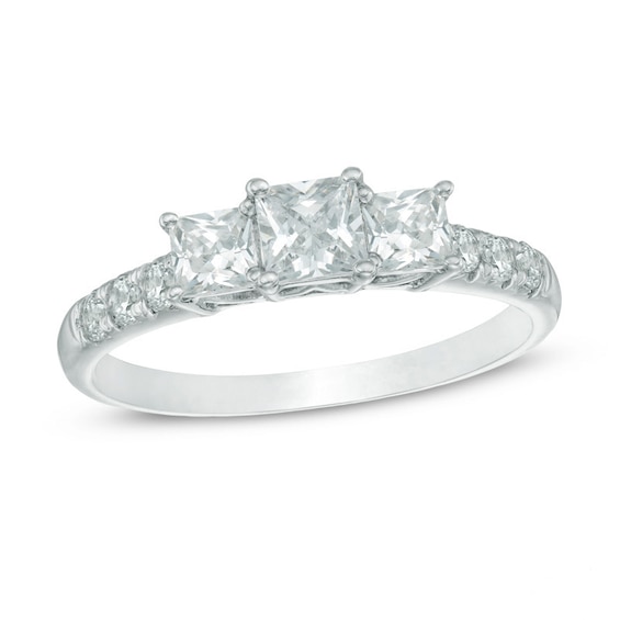 Previously Owned - 1 CT. T.w. Princess-Cut Diamond Past Present FutureÂ® Engagement Ring in 14K White Gold