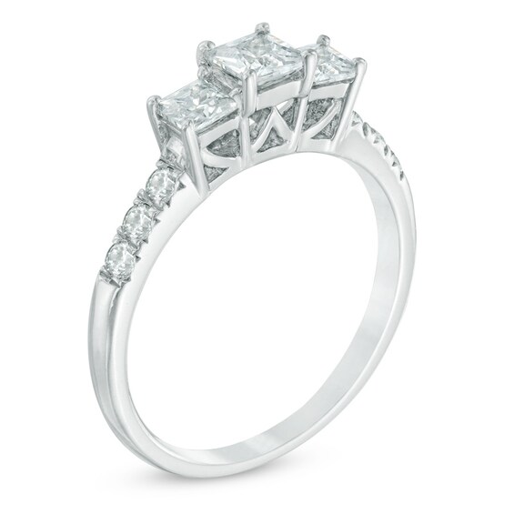 Previously Owned - 1 CT. T.w. Princess-Cut Diamond Past Present FutureÂ® Engagement Ring in 14K White Gold
