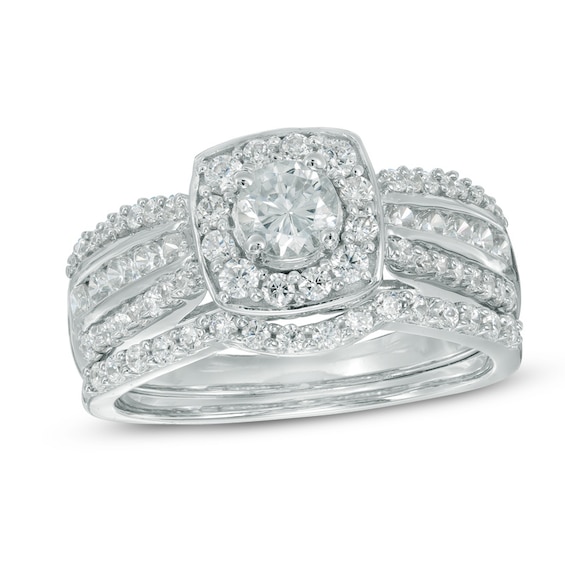 Previously Owned - 1 CT. T.w. Diamond Cushion Frame Multi-Row Bridal Set in 10K White Gold