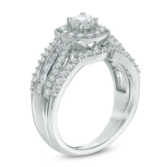 Previously Owned - 1 CT. T.w. Diamond Cushion Frame Multi-Row Bridal Set in 10K White Gold