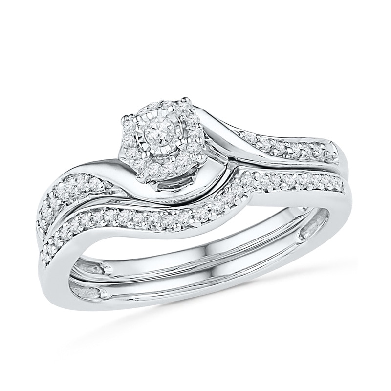 Main Image 1 of Previously Owned - 1/4 CT. T.W. Diamond Swirl Frame Bridal Set in Sterling Silver