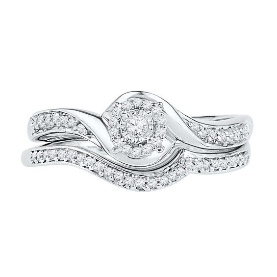 Previously Owned - 1/4 CT. T.w. Diamond Swirl Frame Bridal Set in Sterling Silver